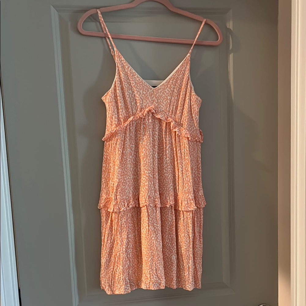Express Peach Patterned V-Neck Dress